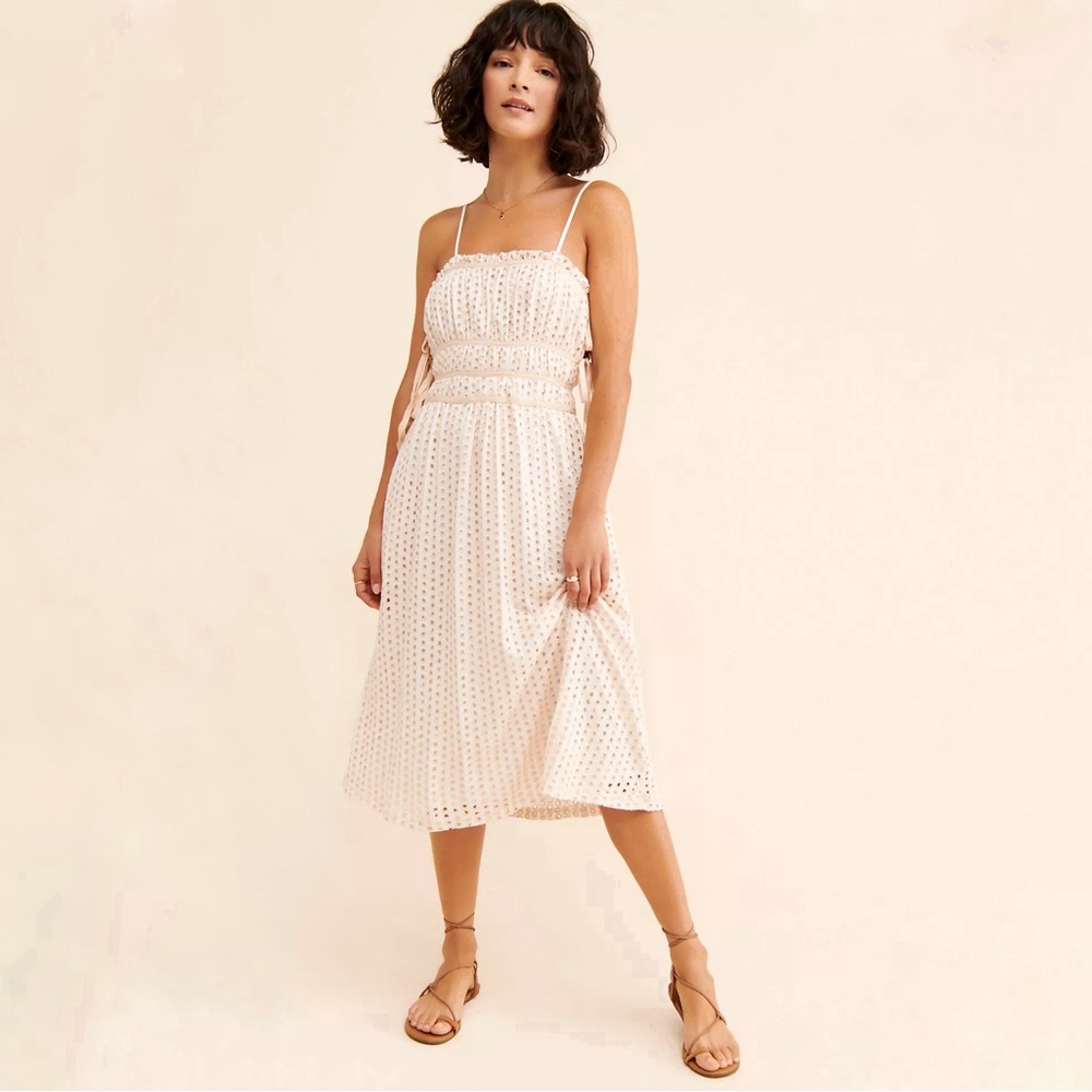 Anthropologie Abigail Eyelet Midi Dress Bow Tie Sides Neutral BTFL Life